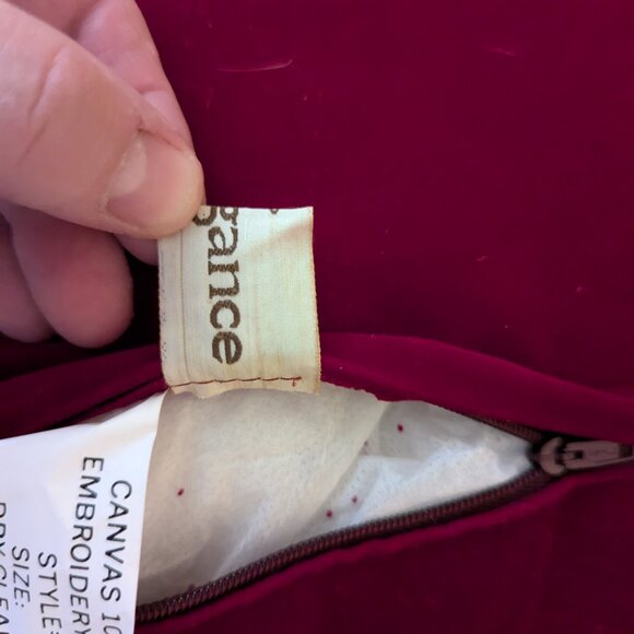 Embroidered Quail Pillow Red Square 12" Vintage 1991 Peking Handicraft Holiday - Picture 13 of 14